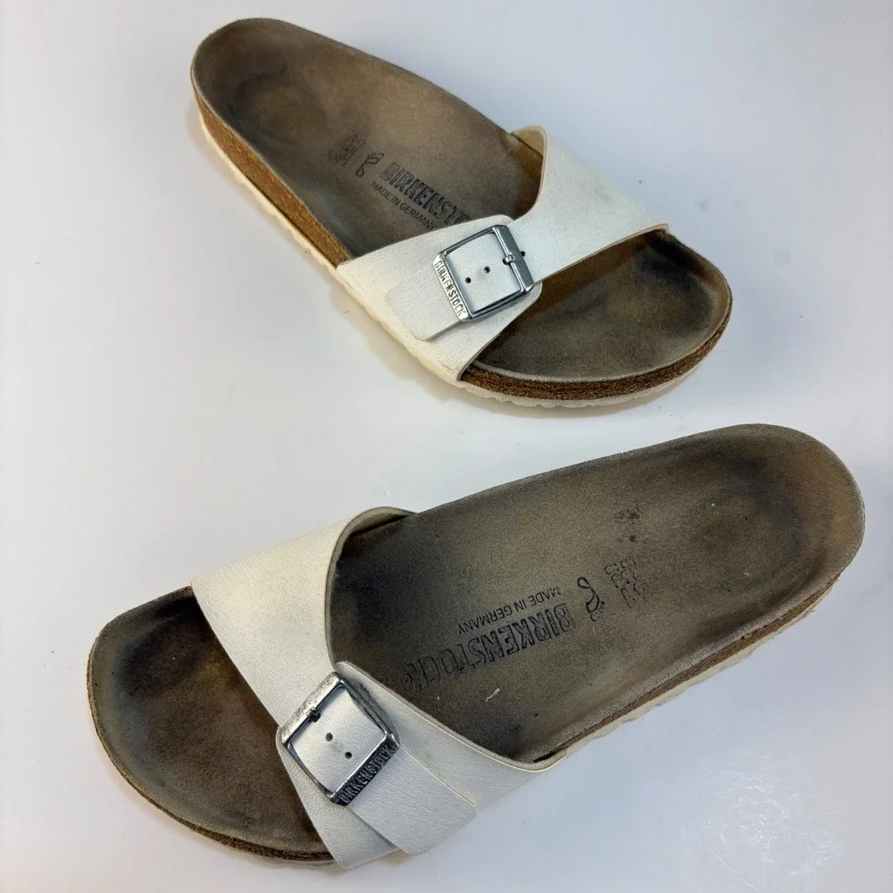 Birkenstock Madrid White Birko-Flor Slide Sandals EU 41 US Women 10-10.5 Regular